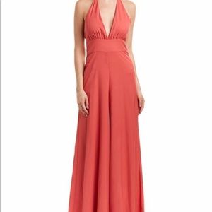 NWT Vintage Nicole Miller Women Coral Halter Jumpsuit Formal Size 4